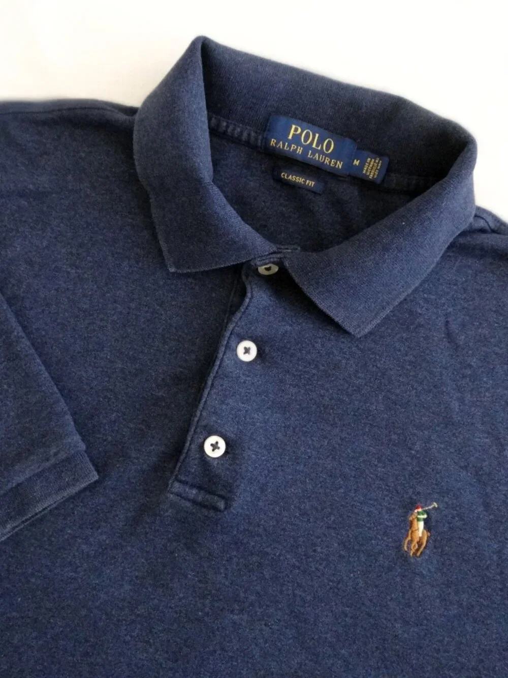POLO RALPH LAUREN Men's M Classic Fit Short Sleeve Polo Shirt Navy Heather Soft - Picture 1 of 7